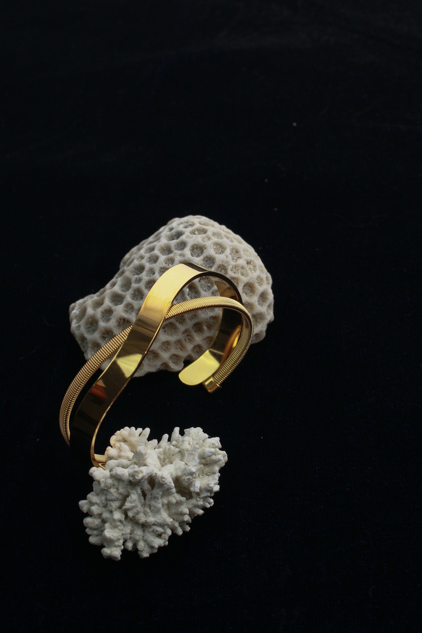 Anti - Tarnish Stainless Steel Bracelet — Gold Double - Strand Textured Cuff - Maxiblink