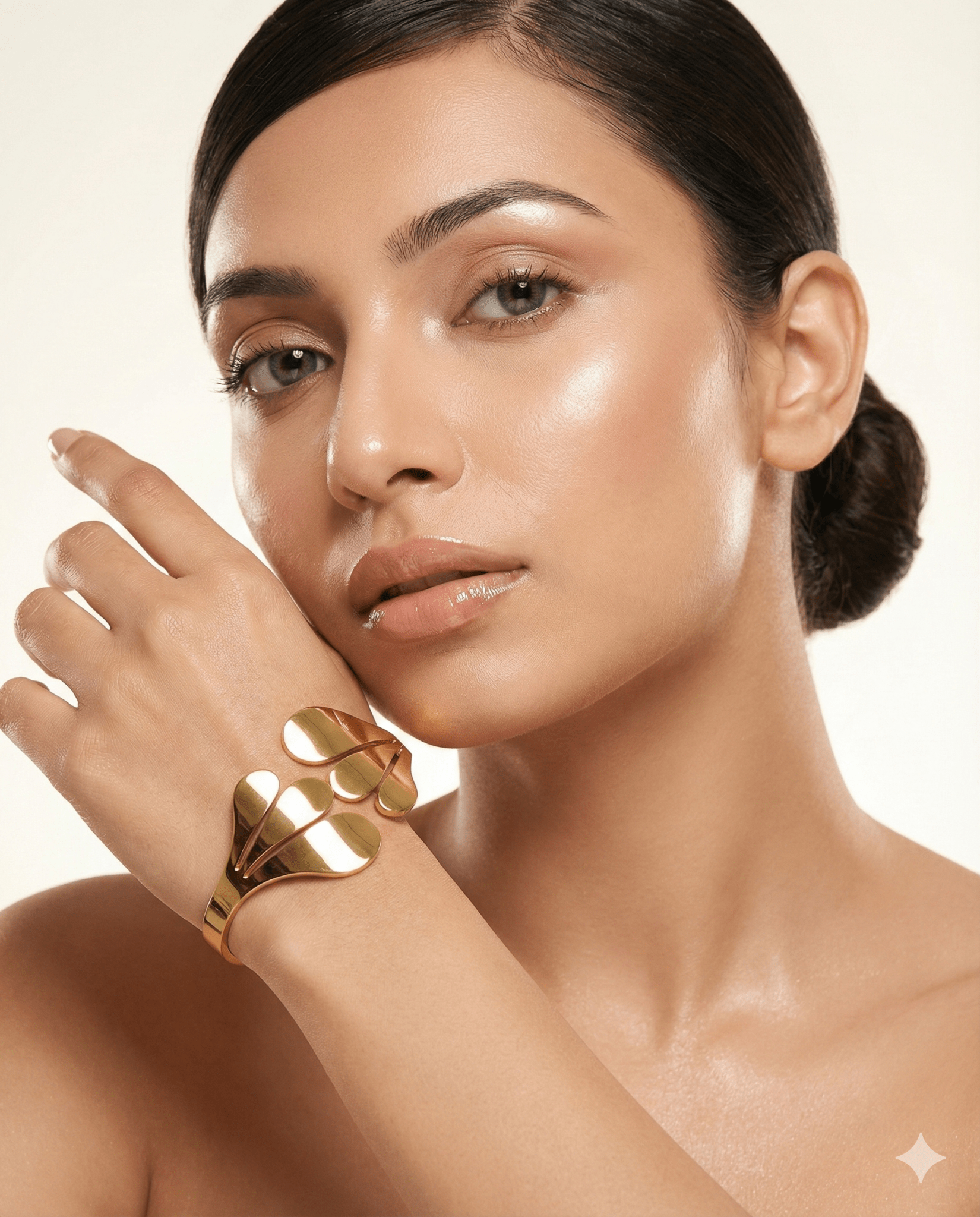 Anti - Tarnish Stainless Steel Bracelet — Gold Polished Leaf Cuff - Maxiblink