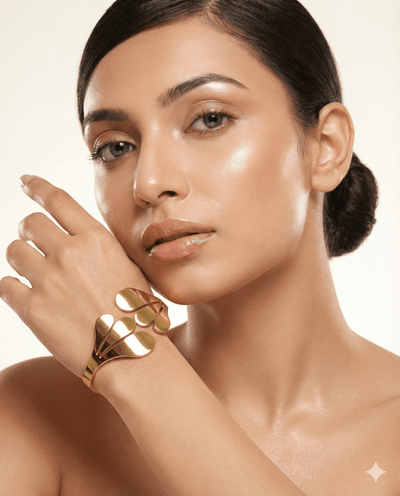 Anti - Tarnish Stainless Steel Bracelet — Gold Polished Leaf Cuff - Maxiblink