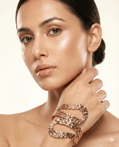 Anti - Tarnish Stainless Steel Bracelet — Gold Sculpted Petal Cuff - Maxiblink