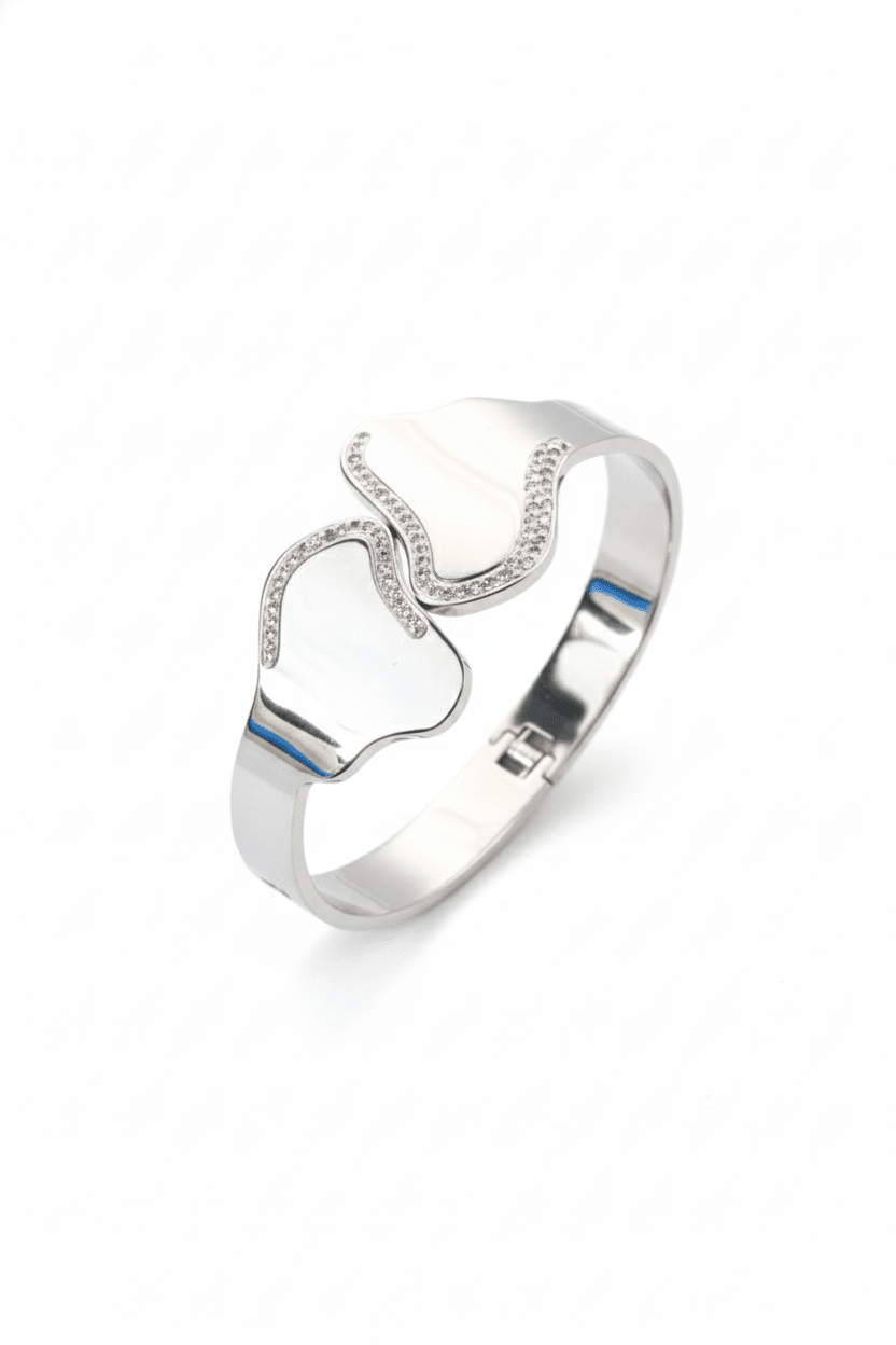 Anti - Tarnish Stainless Steel Bracelet — Silver Sculpted Wave Cuff - Maxiblink