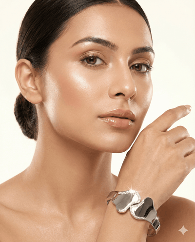 Anti - Tarnish Stainless Steel Bracelet — Silver Sculpted Wave Cuff - Maxiblink