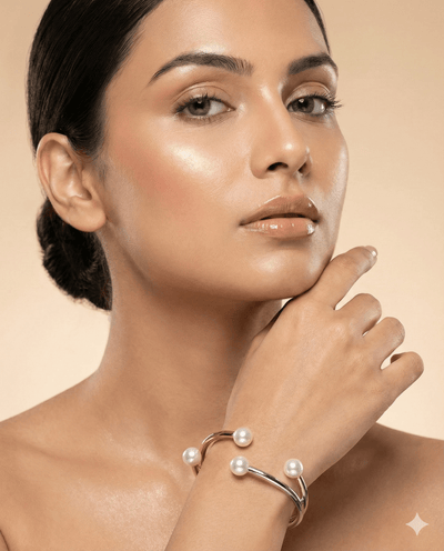 Anti - Tarnish Two - Tone Pearl Accent Cuff Bracelet – Stainless Steel Modern Design - Maxiblink