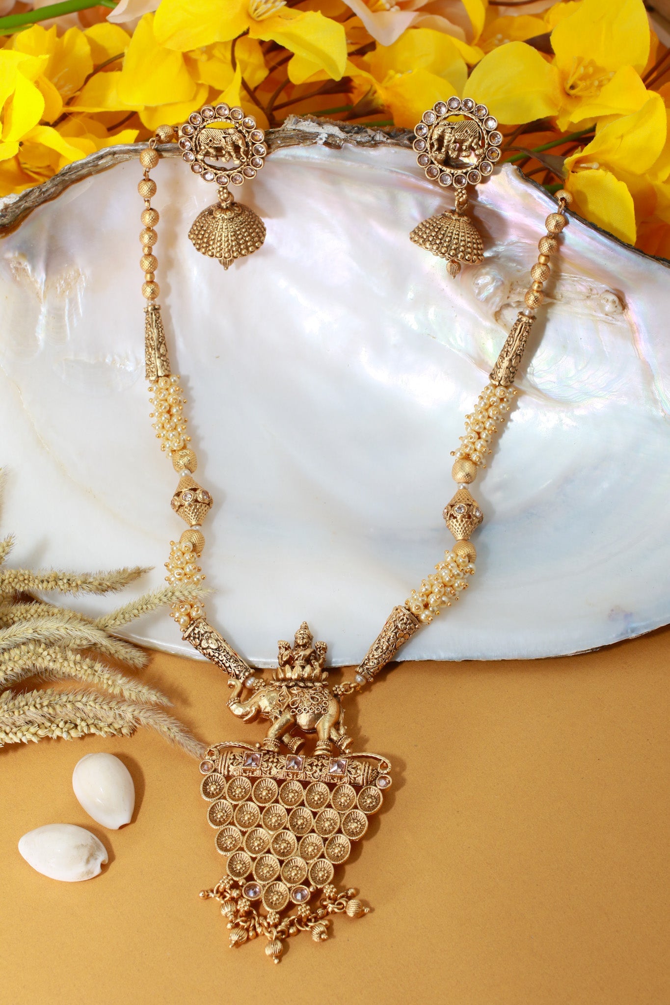 Antique Elephant Motif Temple Necklace - Maxiblink