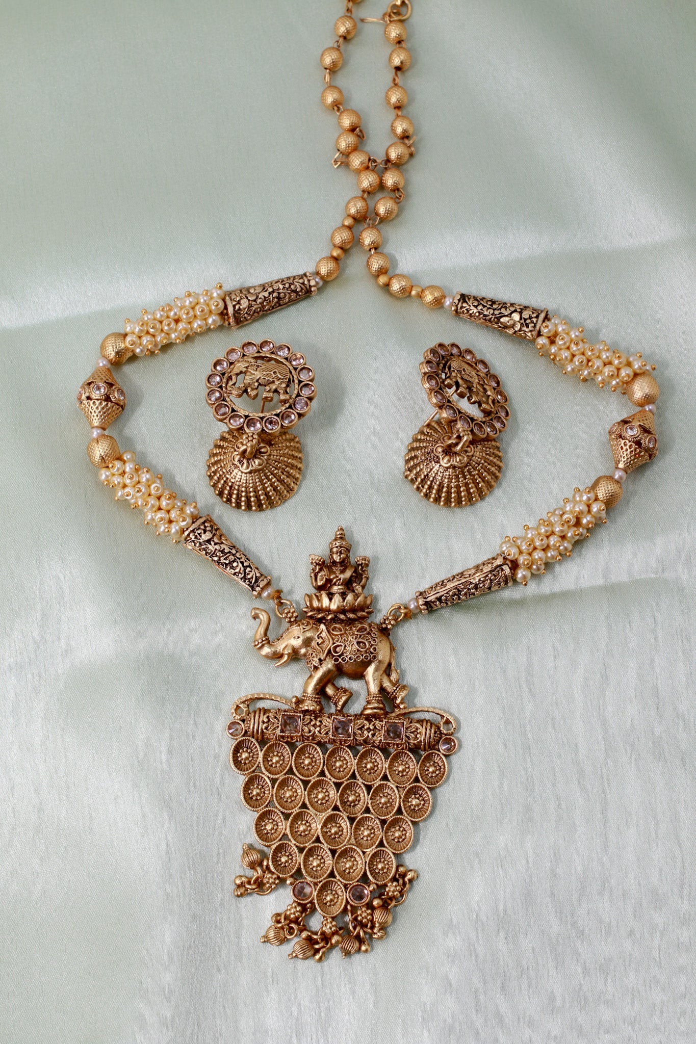 Antique Elephant Motif Temple Necklace - Maxiblink