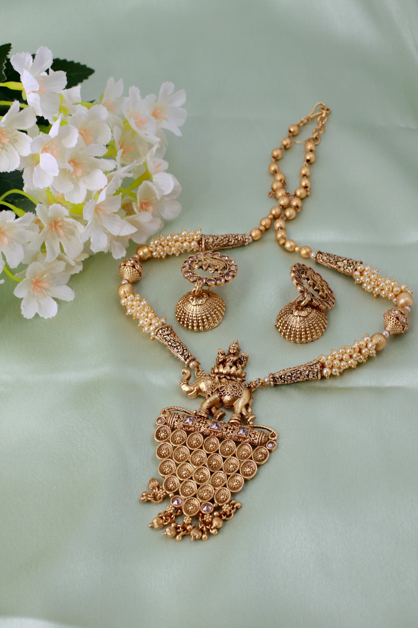 Antique Elephant Motif Temple Necklace - Maxiblink