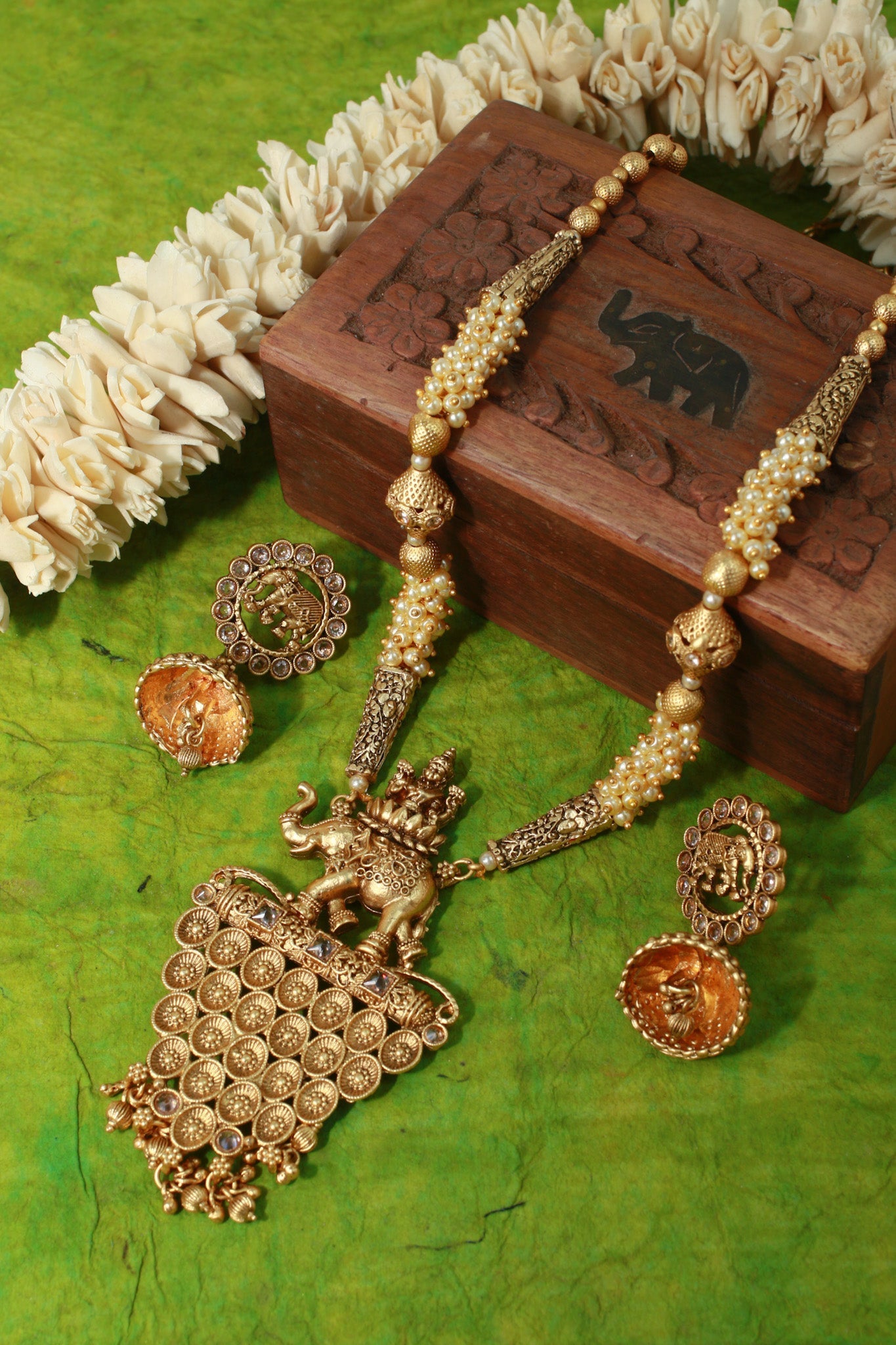 Antique Elephant Motif Temple Necklace - Maxiblink