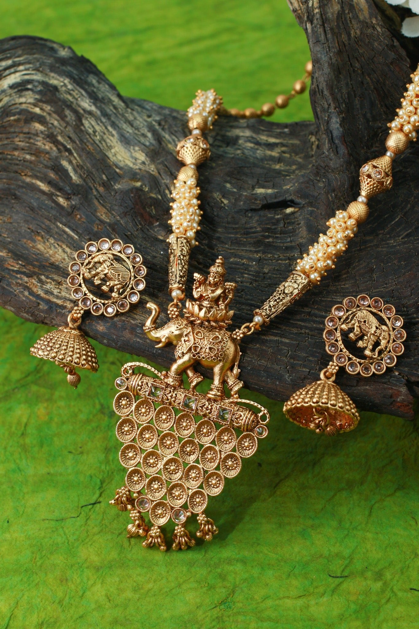 Antique Elephant Motif Temple Necklace - Maxiblink