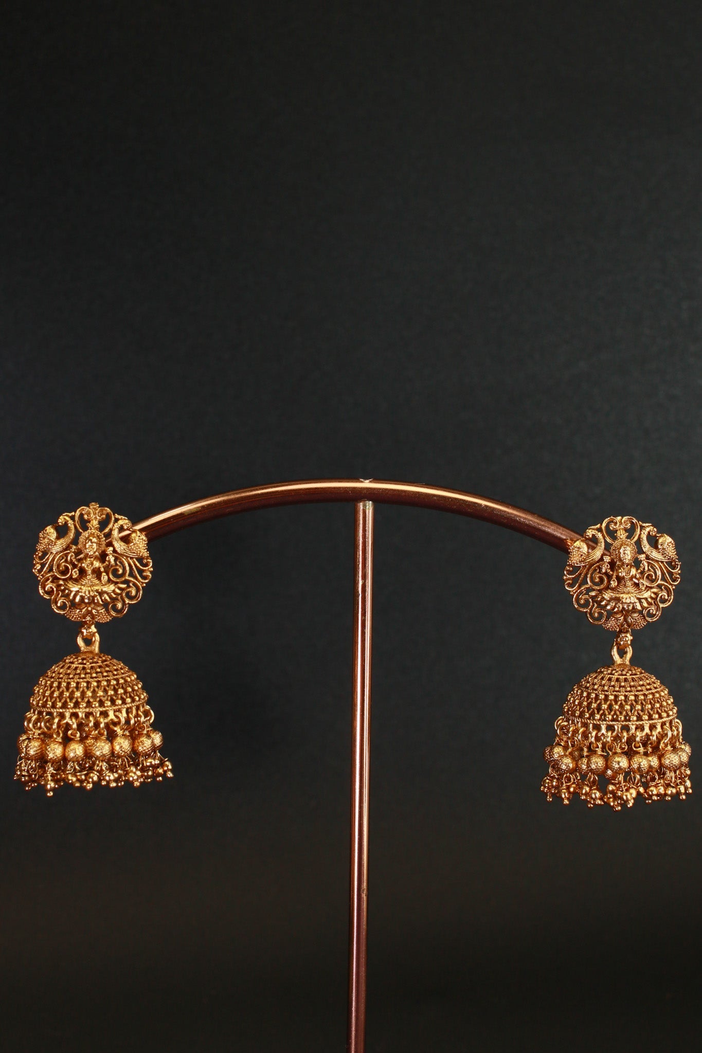 Antique Lakshmi Temple Necklace Set with Green Kundan & Jhumkas - Maxiblink