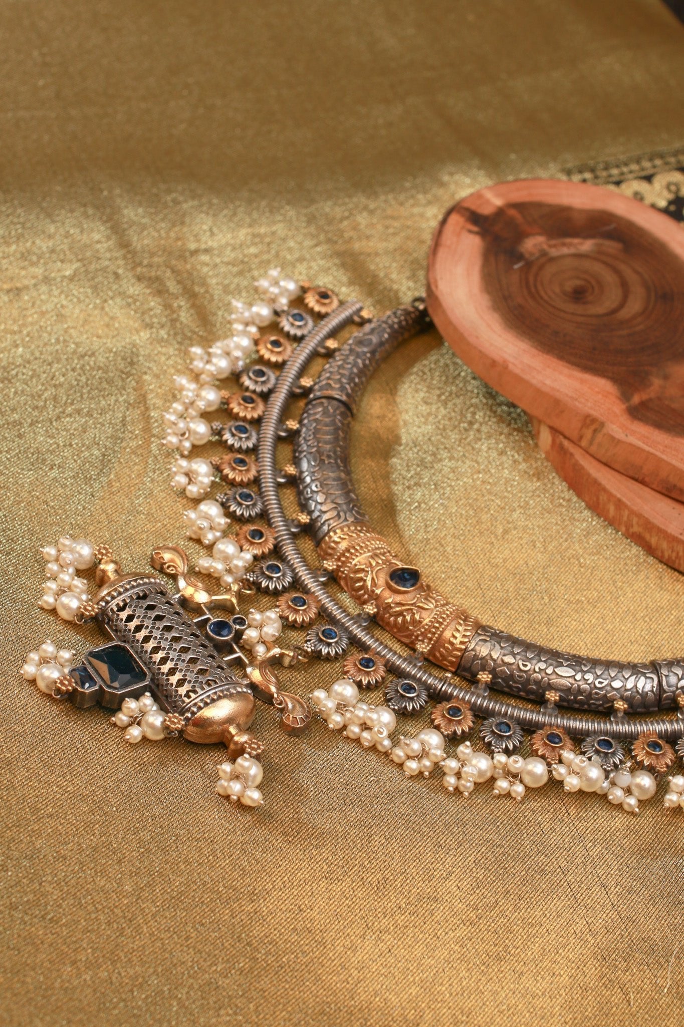 Antique Oxidised Silver Choker Necklace Set with Earrings for Women - Maxiblink