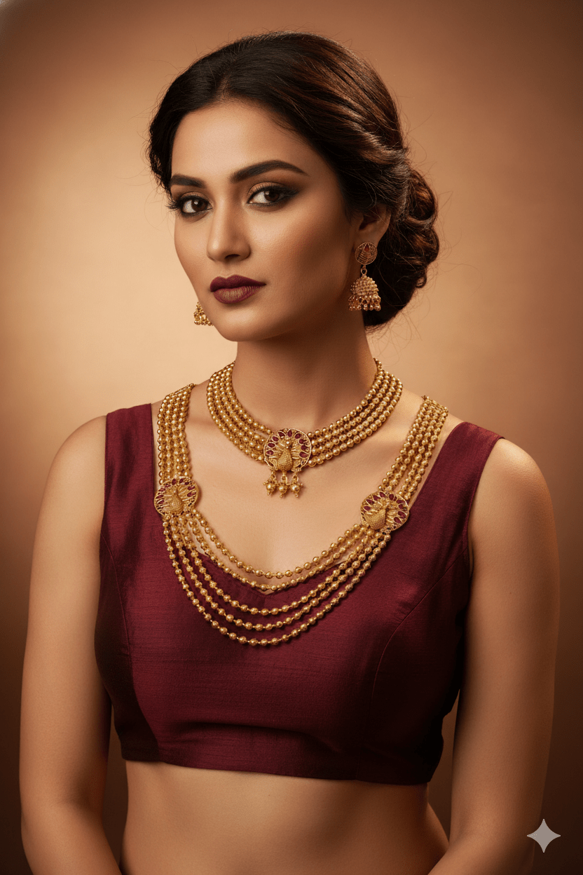 Antique Peacock Medallion Temple Haar Necklace Set - Maxiblink