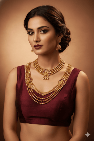 Antique Peacock Medallion Temple Haar Necklace Set - Maxiblink