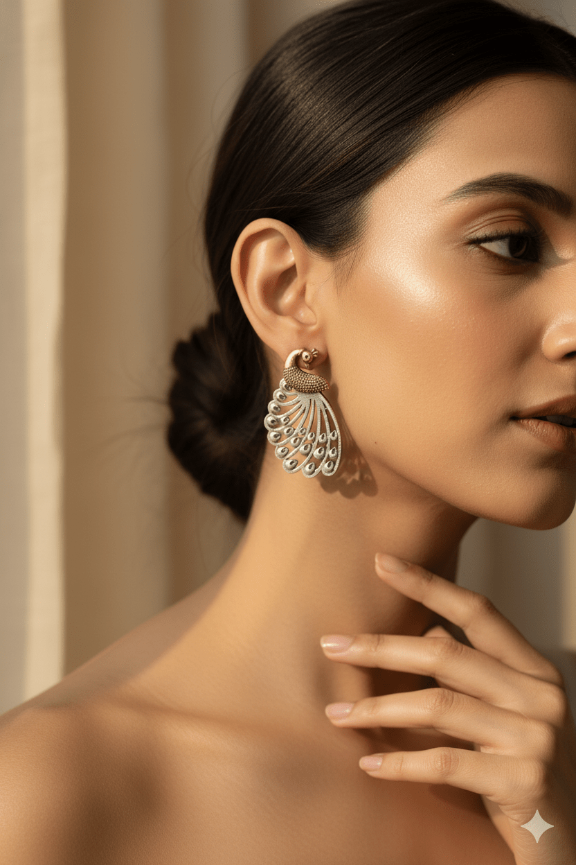 Antique Peacock Oxidised German Silver Stud Earrings – Dual Tone - Maxiblink