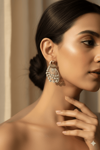 Antique Peacock Oxidised German Silver Stud Earrings – Dual Tone - Maxiblink