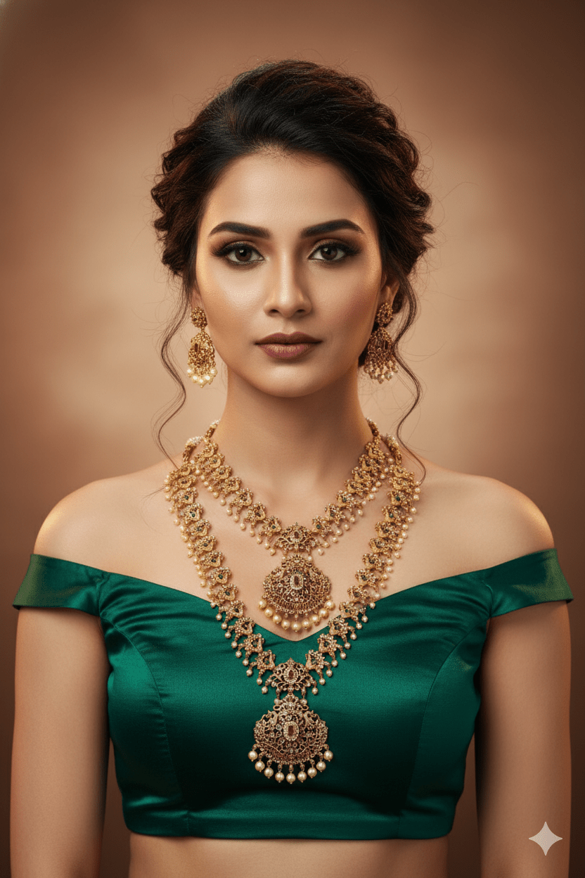 Antique Temple Bridal Combo—Choker & Long Haram with Lakshmi Motifs - Maxiblink