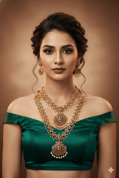 Antique Temple Bridal Combo—Choker & Long Haram with Lakshmi Motifs - Maxiblink