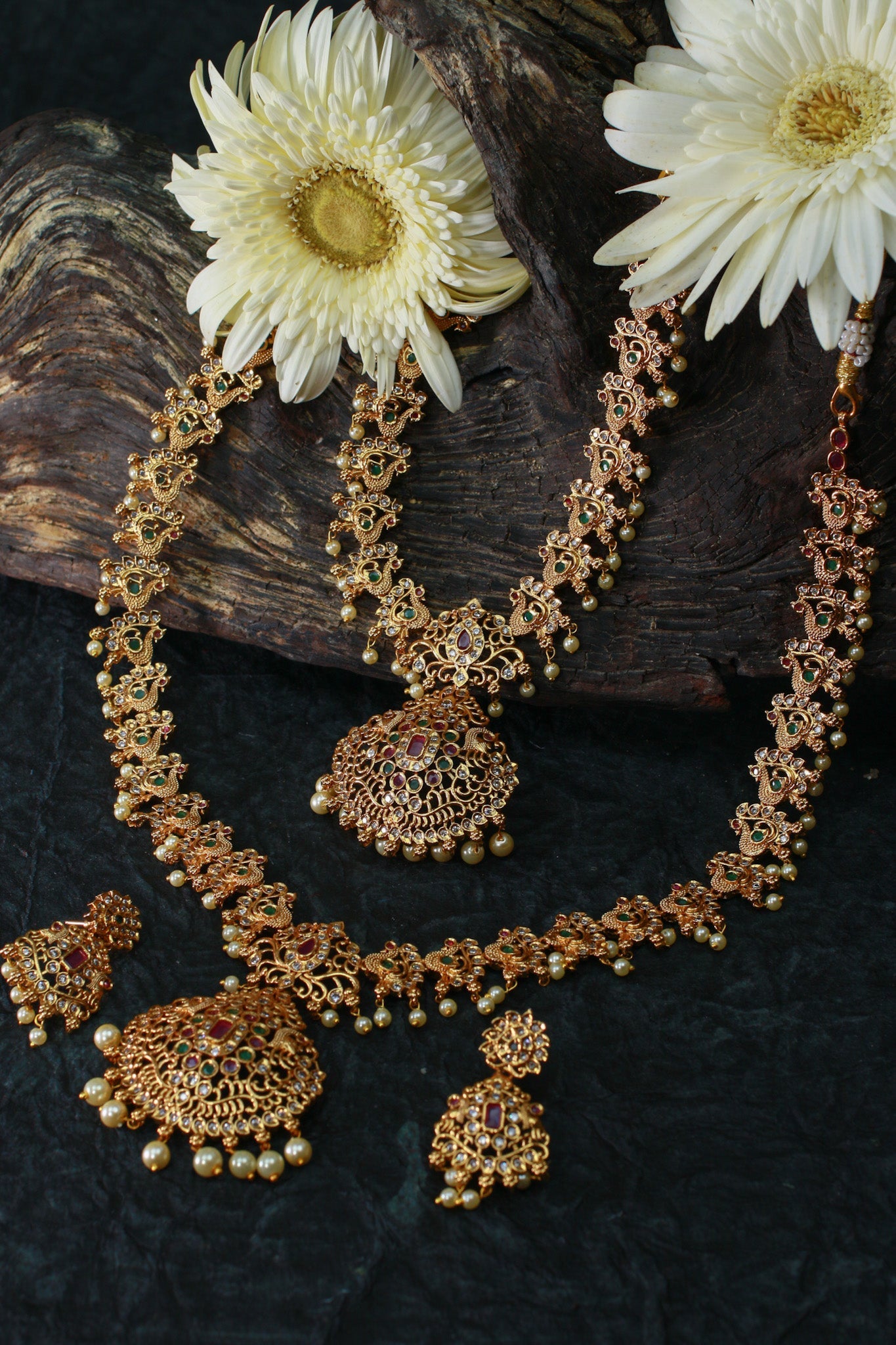 Antique Temple Bridal Combo—Choker & Long Haram with Lakshmi Motifs - Maxiblink