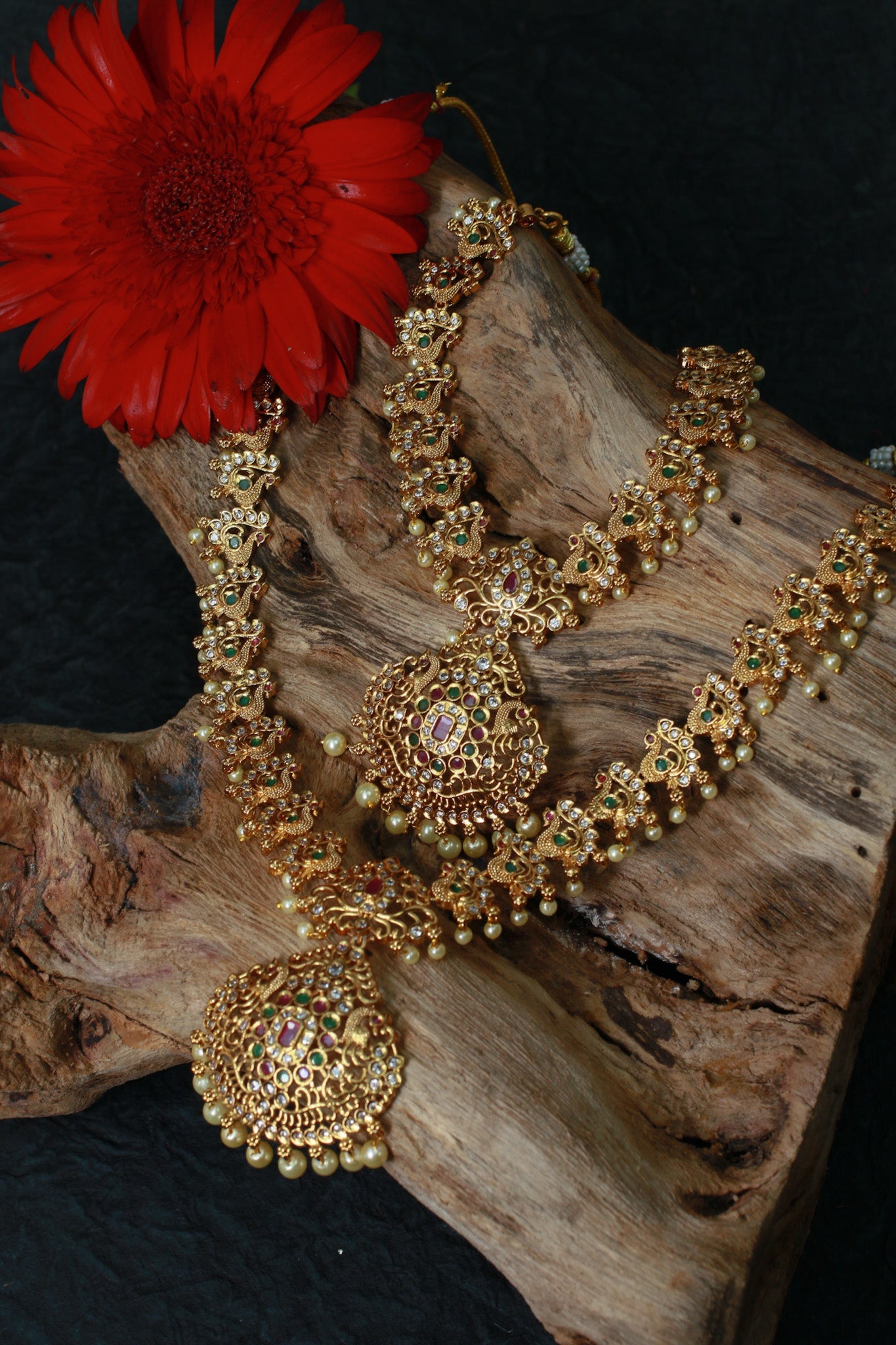 Antique Temple Bridal Combo—Choker & Long Haram with Lakshmi Motifs - Maxiblink