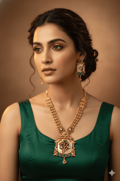Antique Temple Pendant Haram with Meenakari & Elephant Links - Maxiblink