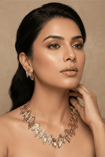 Anti‑Tarnish Elegant Gold Leaf Necklace & Earrings Set – Lightweight Premium Fashion Jewellery - Maxiblink