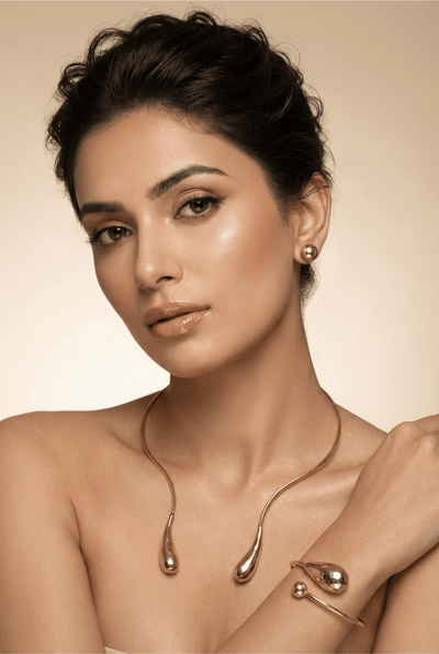 Anti‑Tarnish Gold Teardrop Open Collar Necklace & Bracelet Set – Premium Minimal Statement Jewellery - Maxiblink