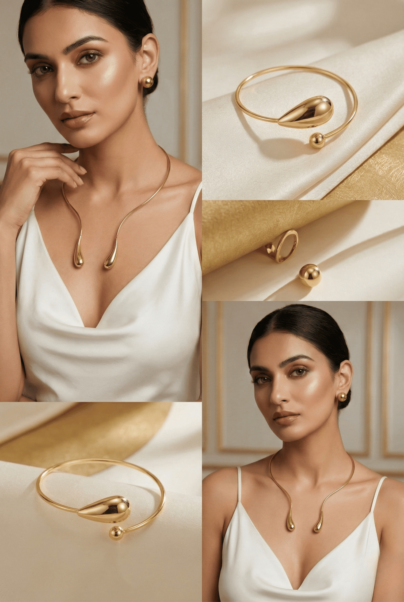 Anti‑Tarnish Gold Teardrop Open Collar Necklace & Bracelet Set – Premium Minimal Statement Jewellery - Maxiblink