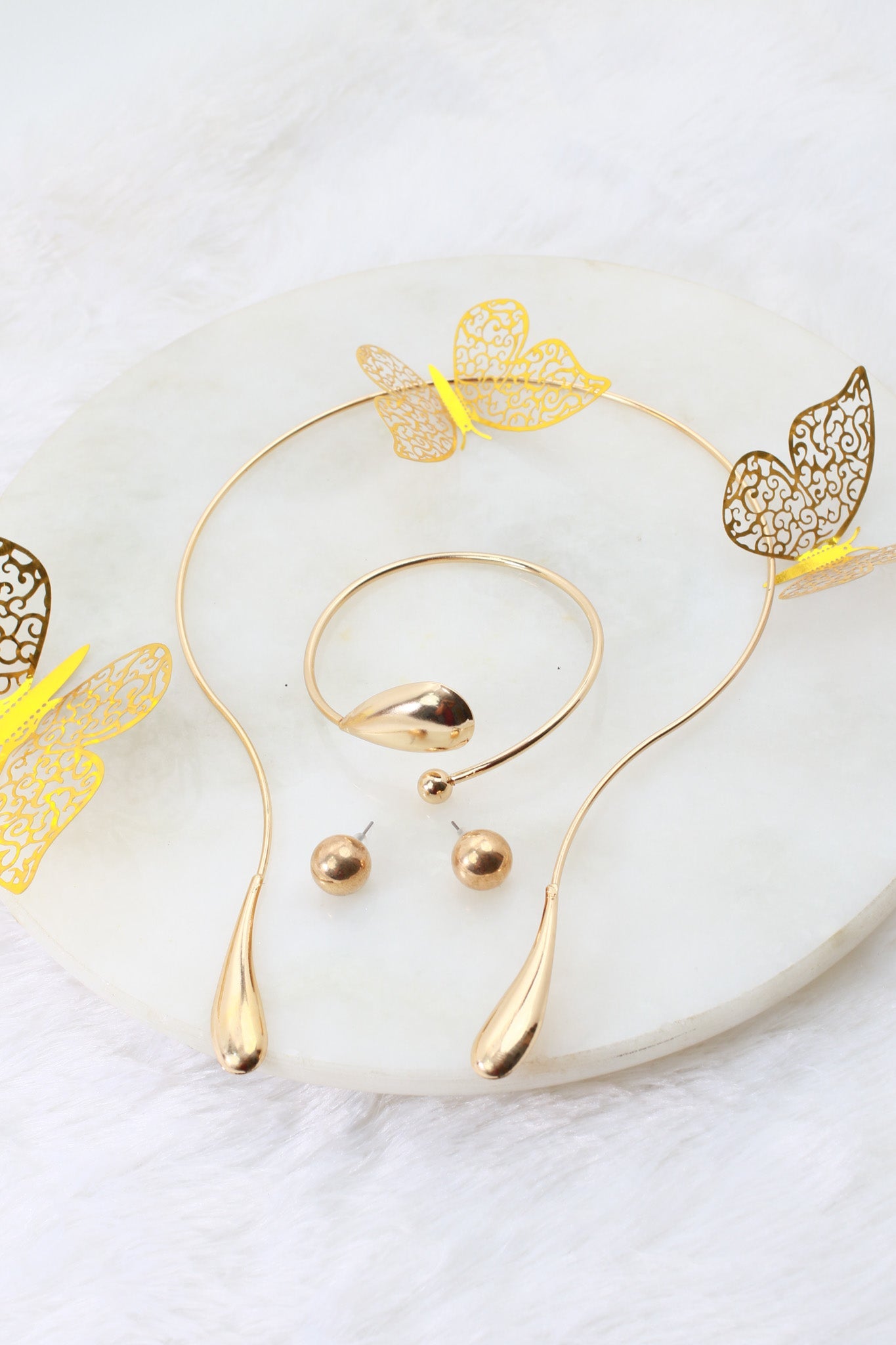 Anti‑Tarnish Gold Teardrop Open Collar Necklace & Bracelet Set – Premium Minimal Statement Jewellery - Maxiblink