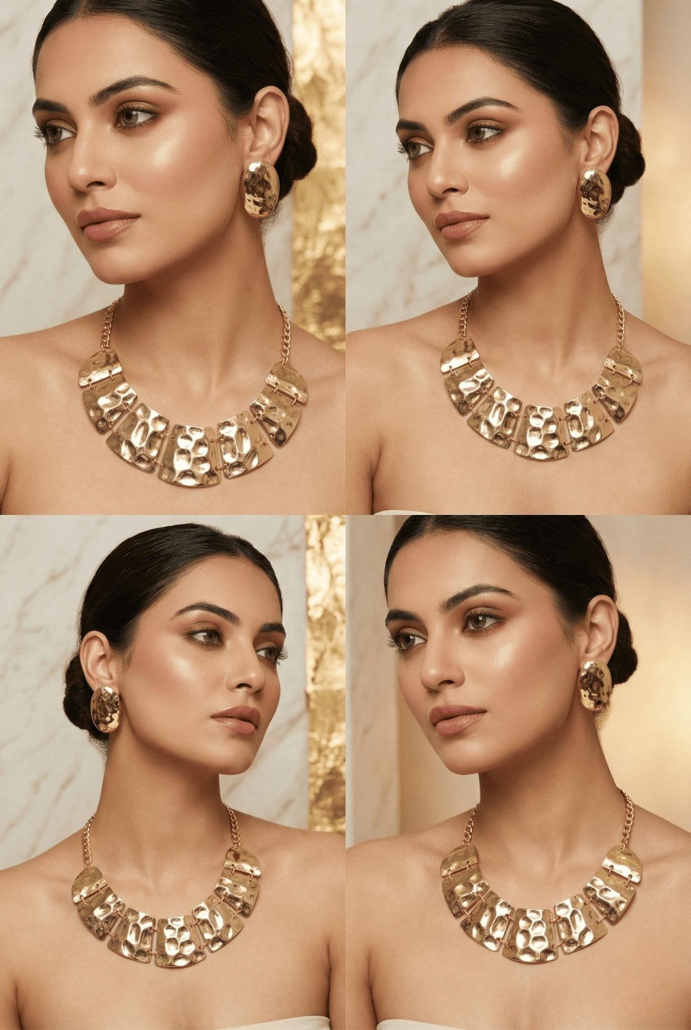 Anti‑Tarnish Hammered Gold Statement Necklace Set with Earrings – Bold Premium Party Wear Jewellery - Maxiblink