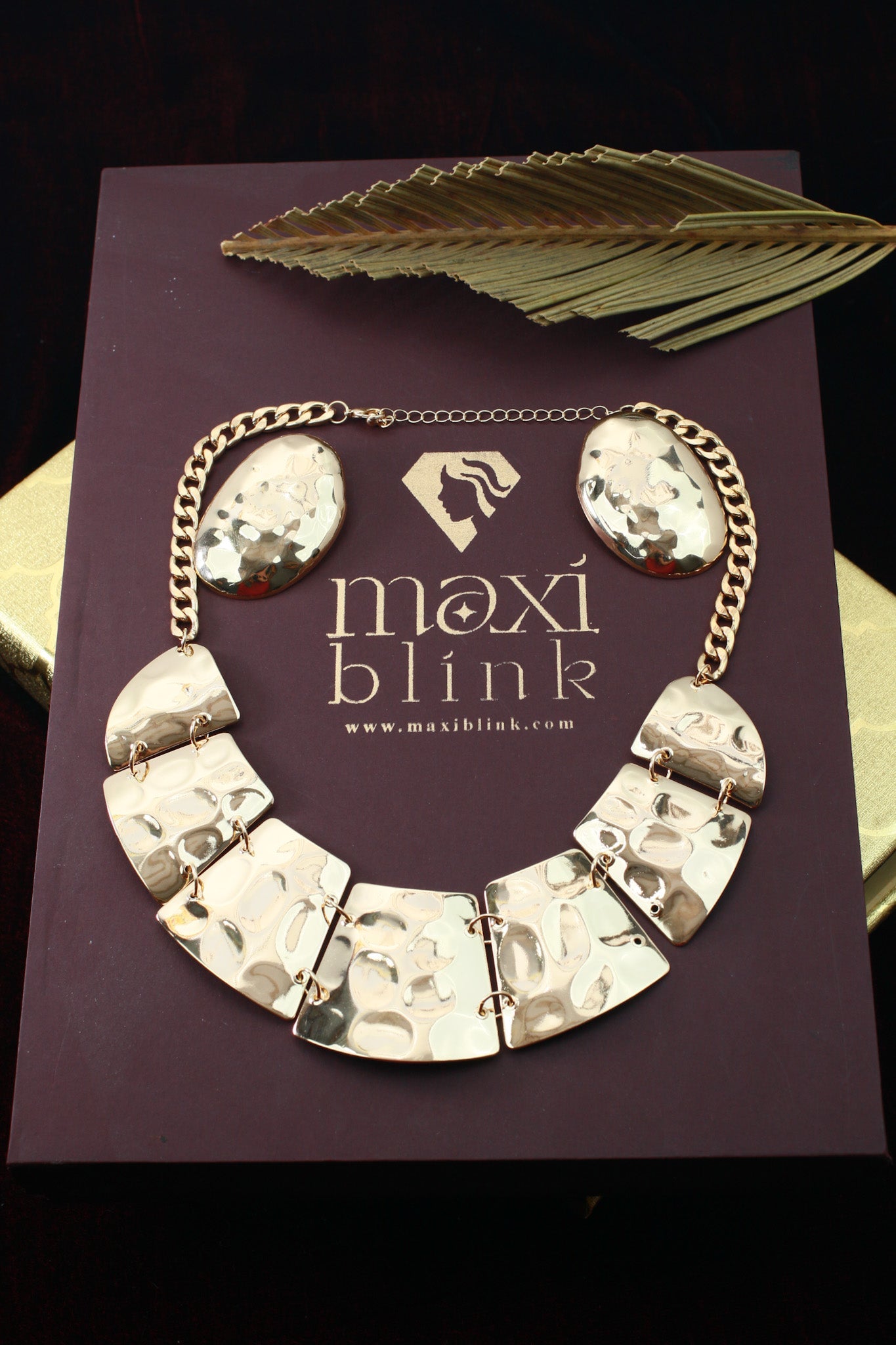 Anti‑Tarnish Hammered Gold Statement Necklace Set with Earrings – Bold Premium Party Wear Jewellery - Maxiblink
