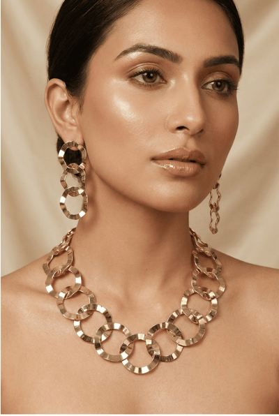 Anti‑Tarnish Interlocked Circle Gold Necklace & Earrings Set – Modern Geometric Statement Jewellery - Maxiblink
