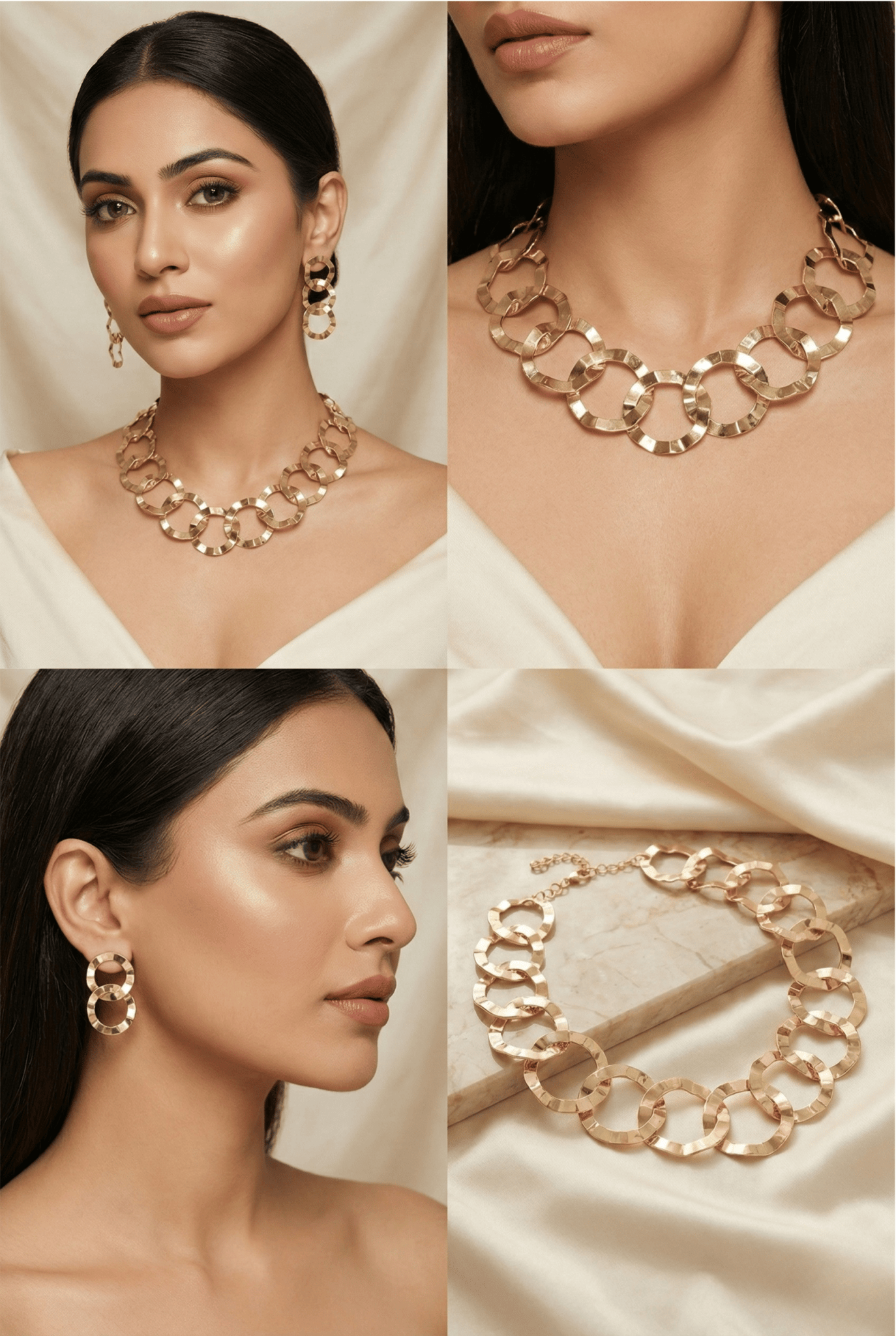 Anti‑Tarnish Interlocked Circle Gold Necklace & Earrings Set – Modern Geometric Statement Jewellery - Maxiblink