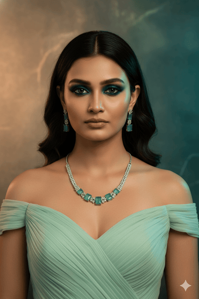Aqua Block Elegant Diamond Necklace Set - Maxiblink