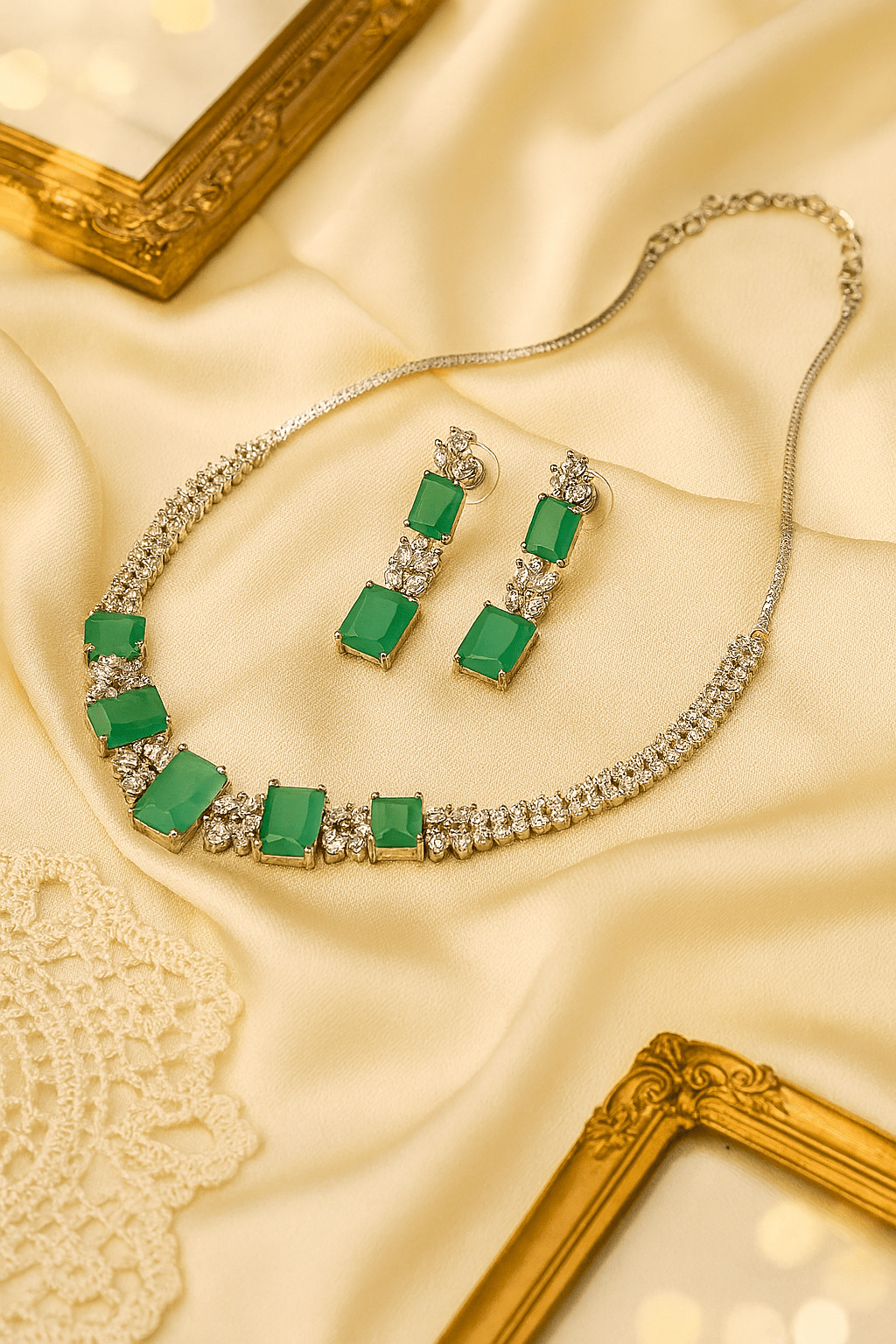 Aqua Block Elegant Diamond Necklace Set - Maxiblink