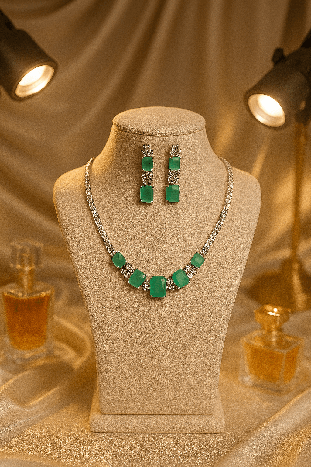 Aqua Block Elegant Diamond Necklace Set - Maxiblink