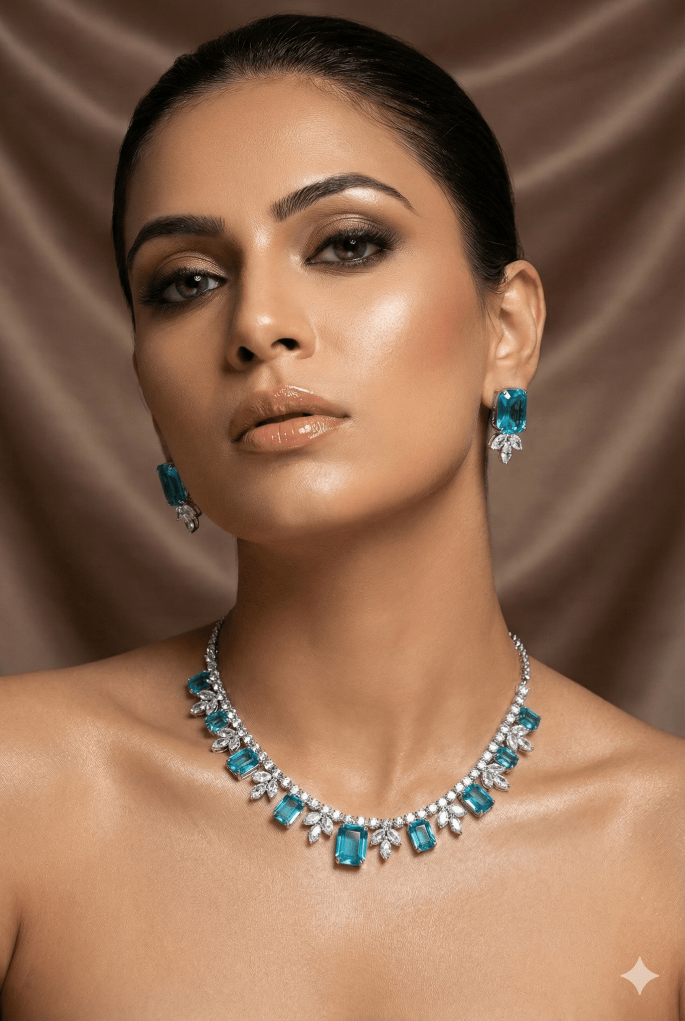 Aqua Blue Korean Glass Stone Necklace Set | Premium Crystal Jewellery - Maxiblink