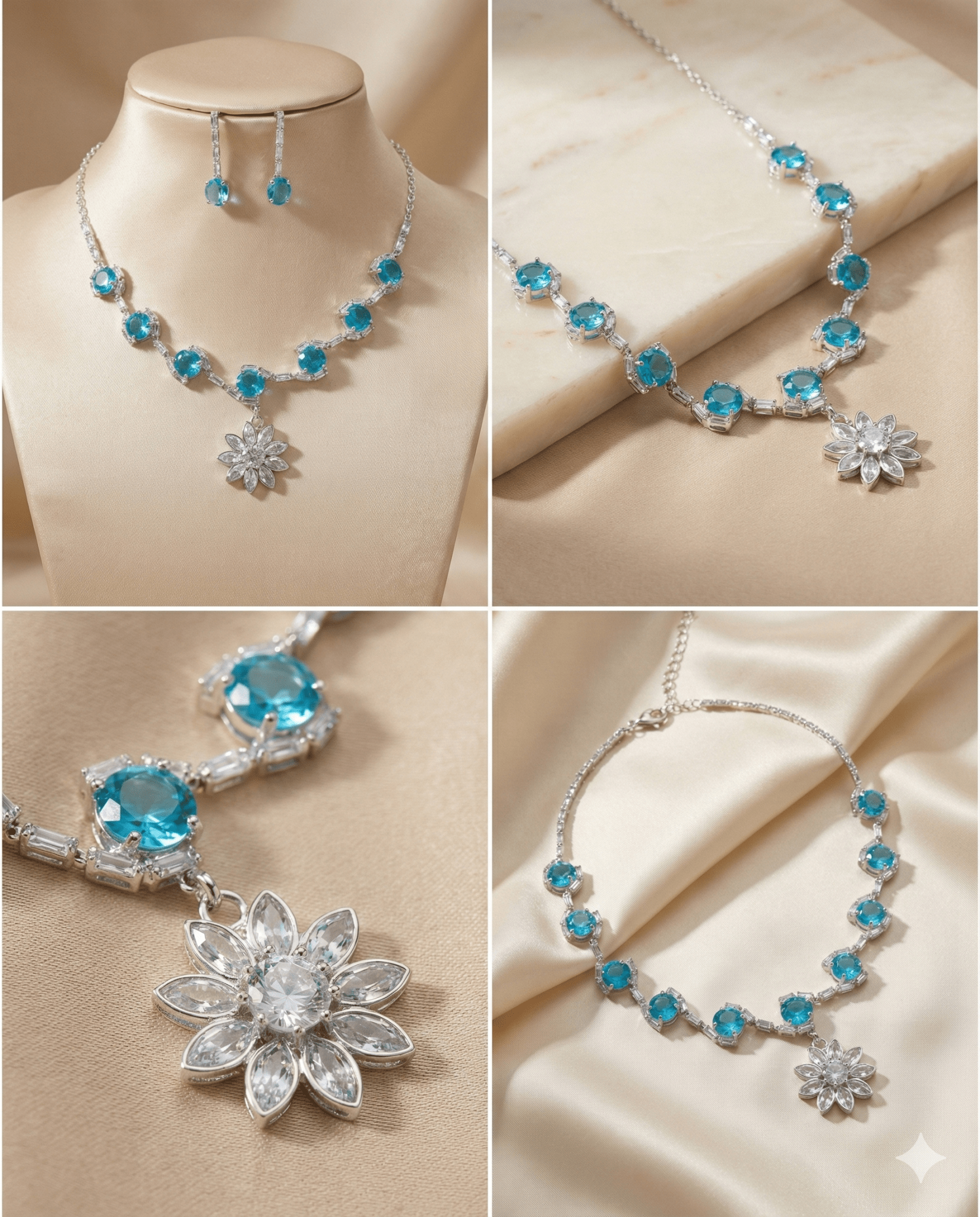 Aqua Blue Korean Glass Stone Necklace Set | Premium Party Jewellery - Maxiblink