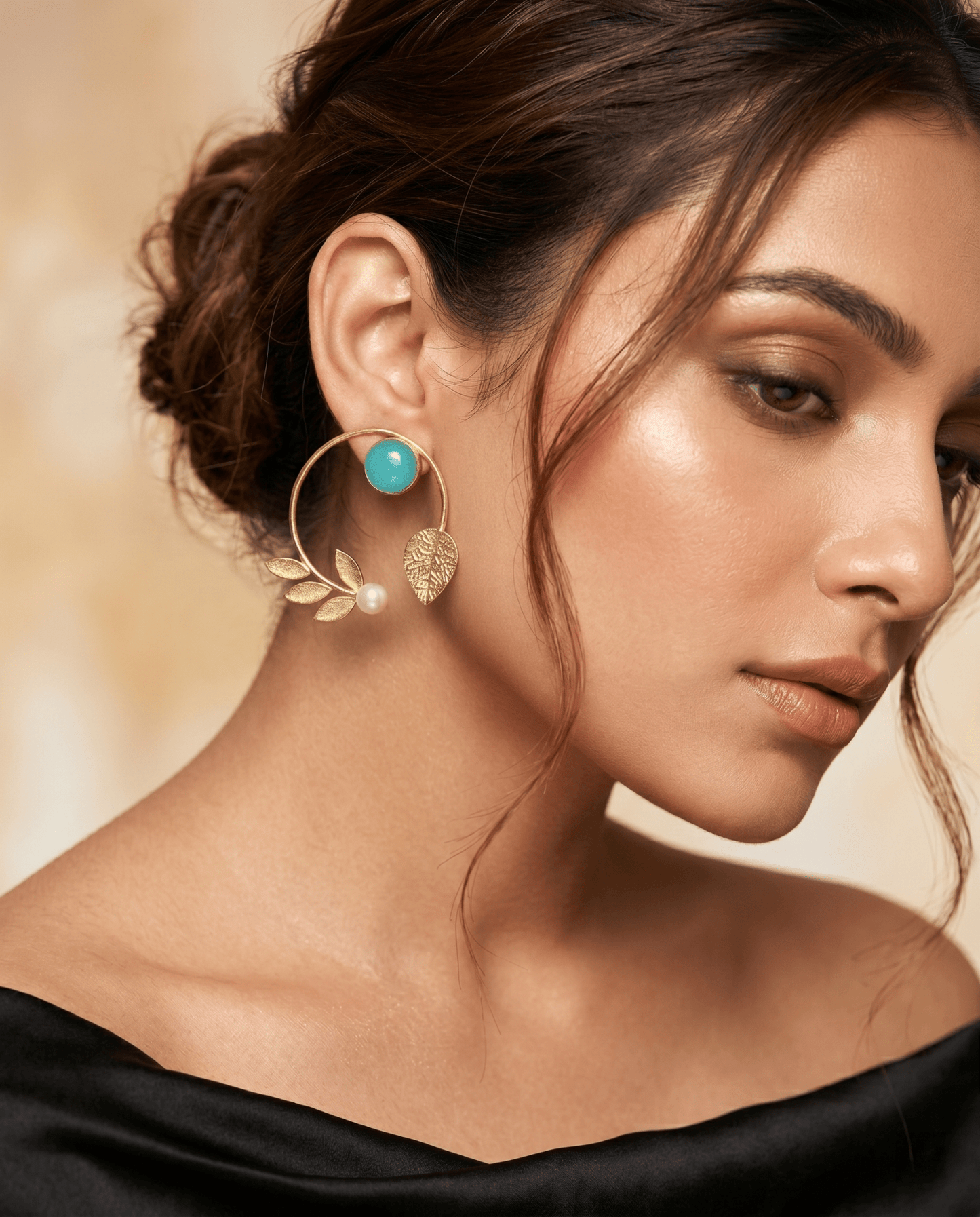 Aqua Chalcedony Laurel Hoop & Pearl Earrings – Gold Plated Brass - Maxiblink