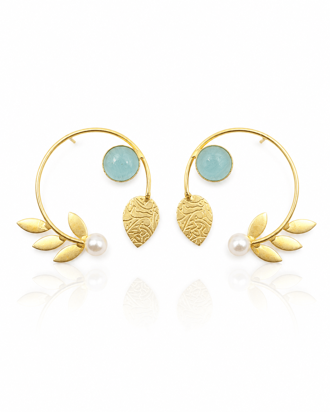 Aqua Chalcedony Laurel Hoop & Pearl Earrings – Gold Plated Brass - Maxiblink