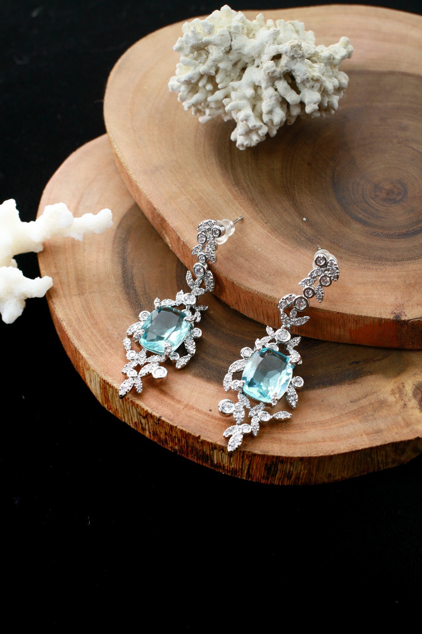Aqua Crystal Chandelier Drop Earrings - Maxiblink