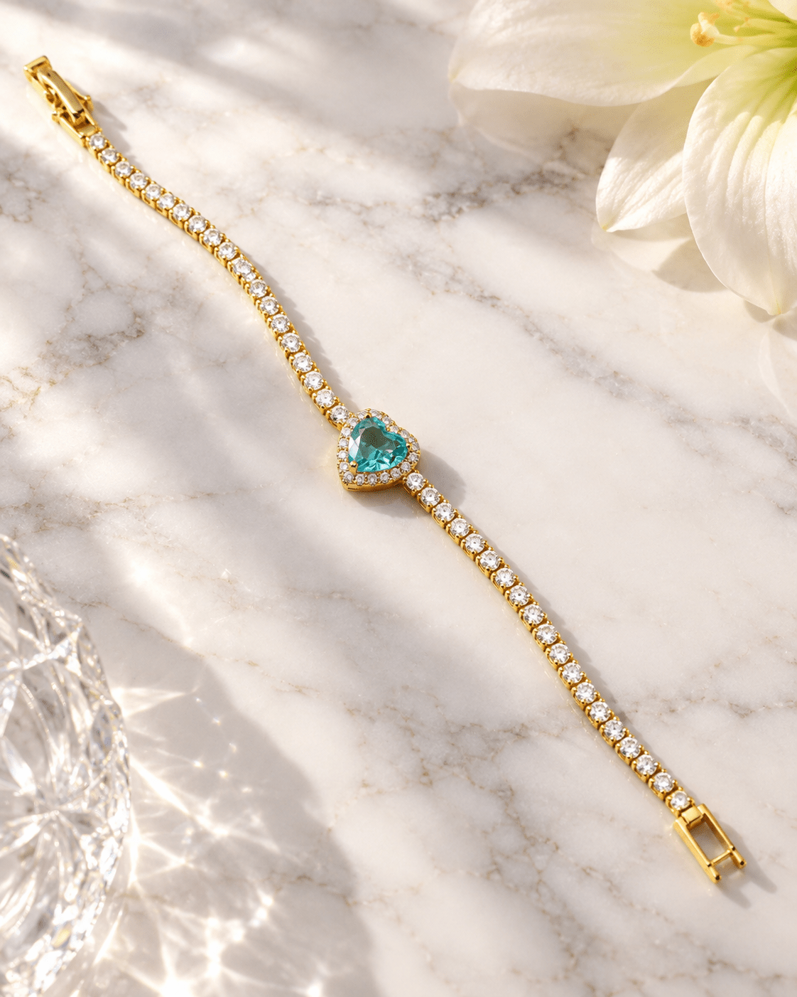 Aqua Heart Halo Tennis Bracelet - Maxiblink