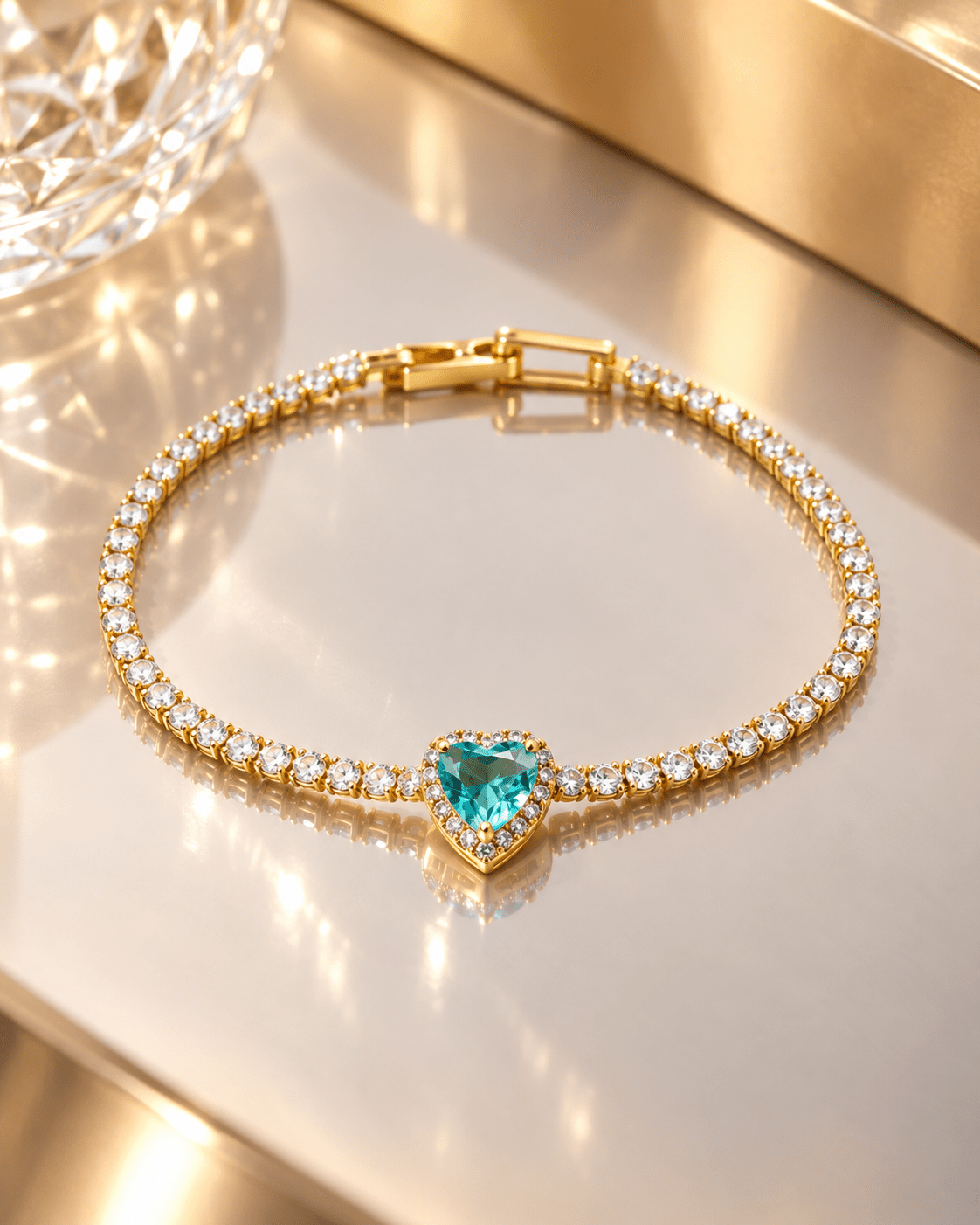 Aqua Heart Halo Tennis Bracelet - Maxiblink