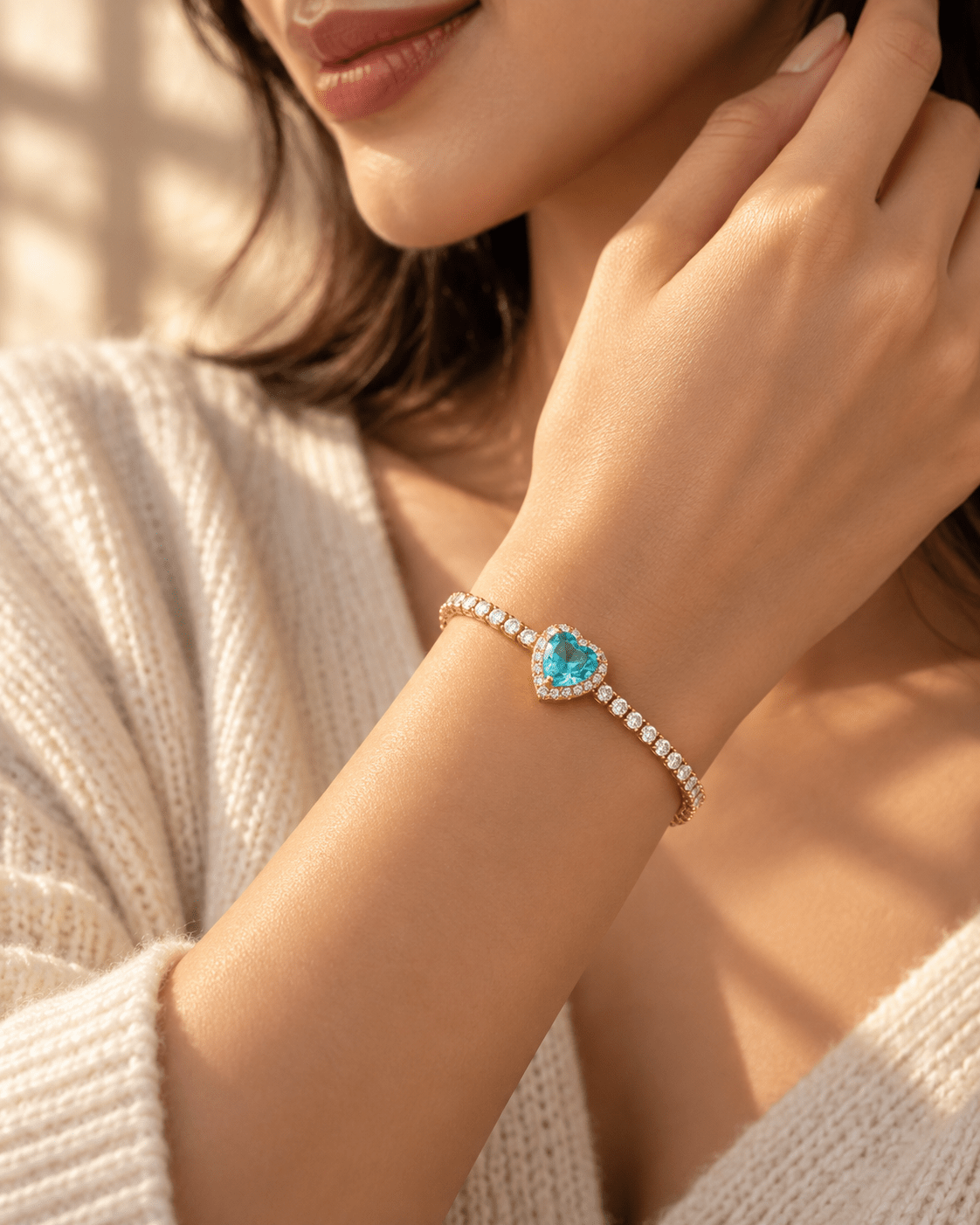 Aqua Heart Halo Tennis Bracelet - Maxiblink