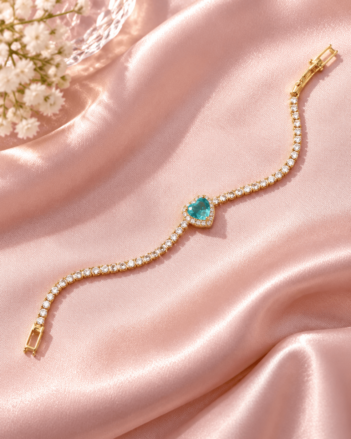 Aqua Heart Halo Tennis Bracelet - Maxiblink