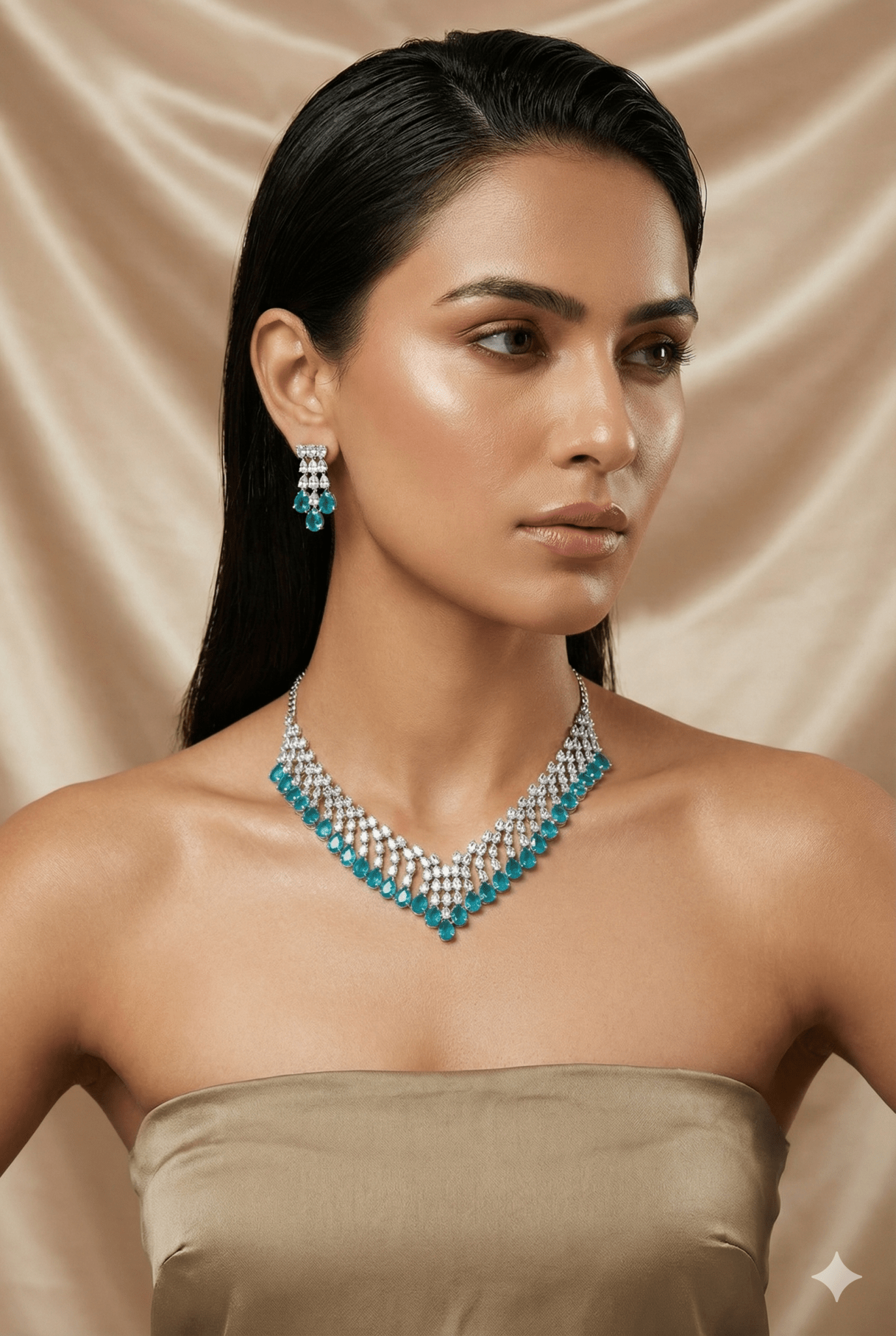 Aqua Layered Korean Glass Stone Necklace Set | Premium Jewellery - Maxiblink