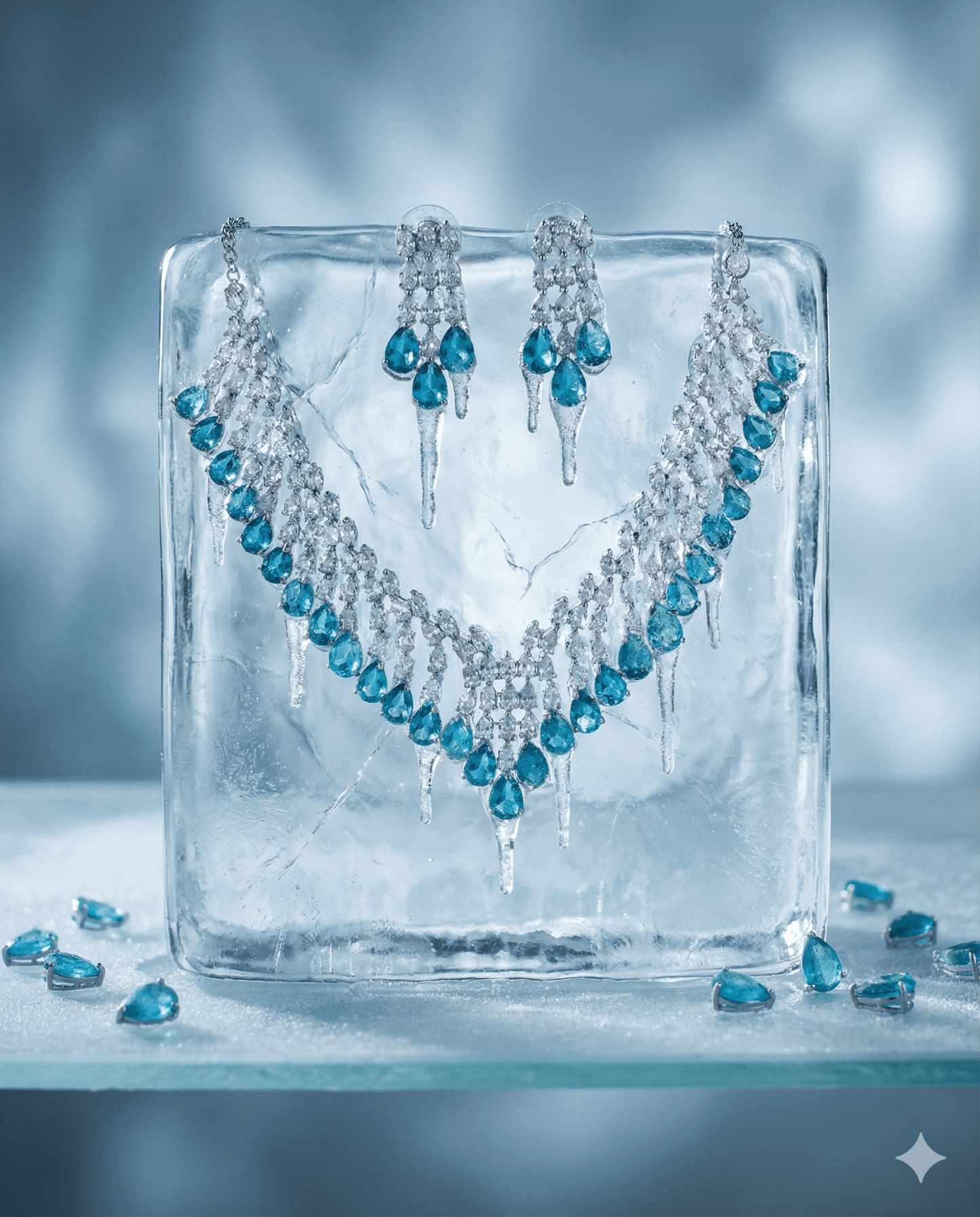 Aqua Layered Korean Glass Stone Necklace Set | Premium Jewellery - Maxiblink
