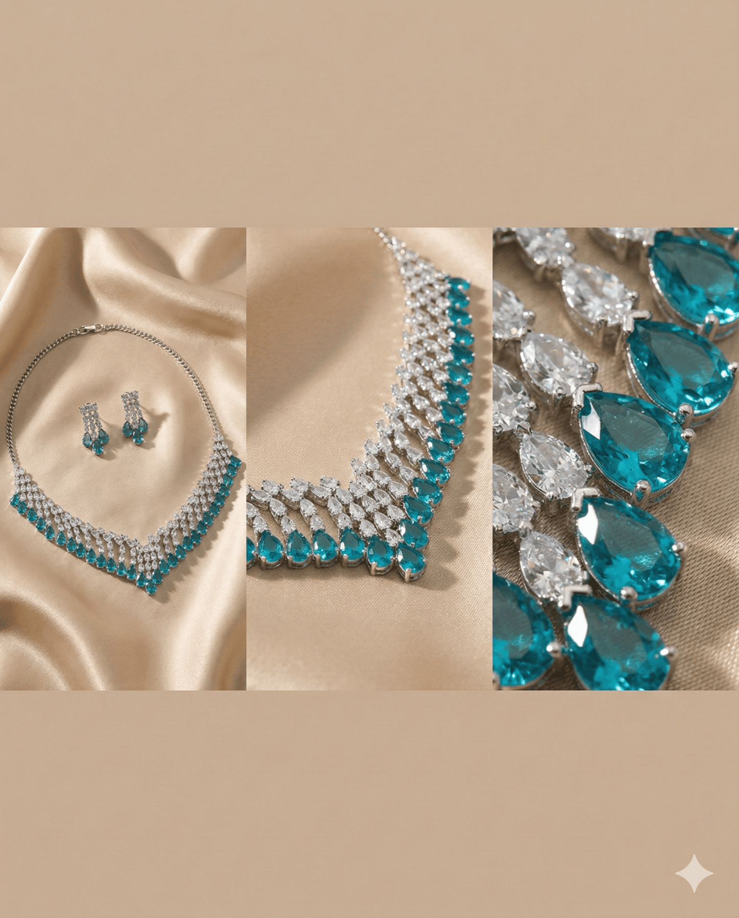 Aqua Layered Korean Glass Stone Necklace Set | Premium Jewellery - Maxiblink