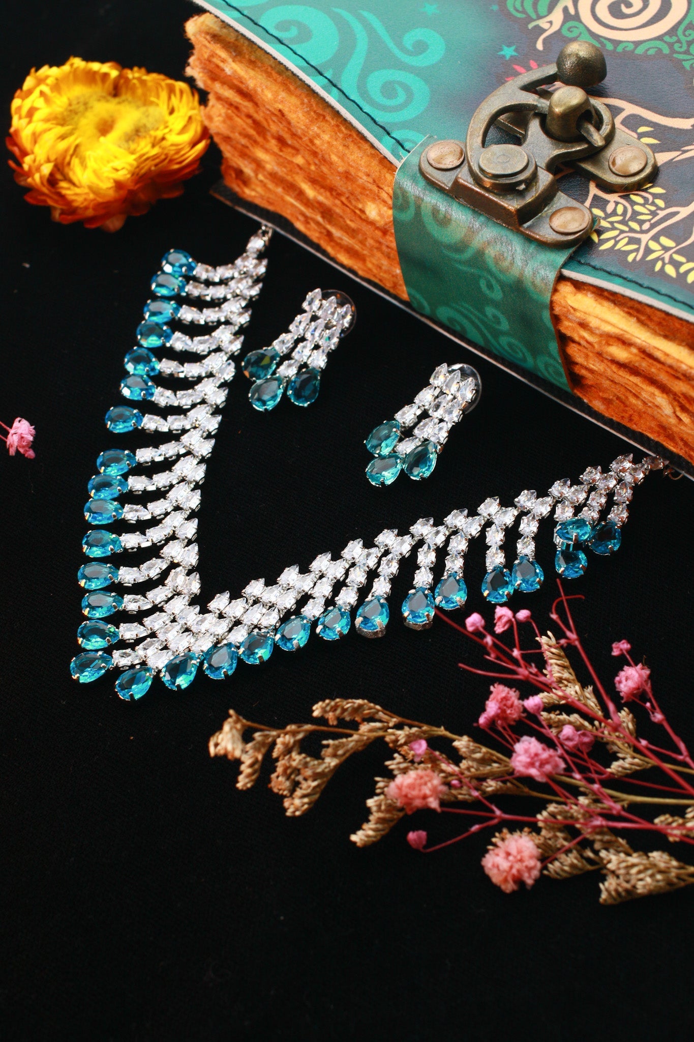 Aqua Layered Korean Glass Stone Necklace Set | Premium Jewellery - Maxiblink