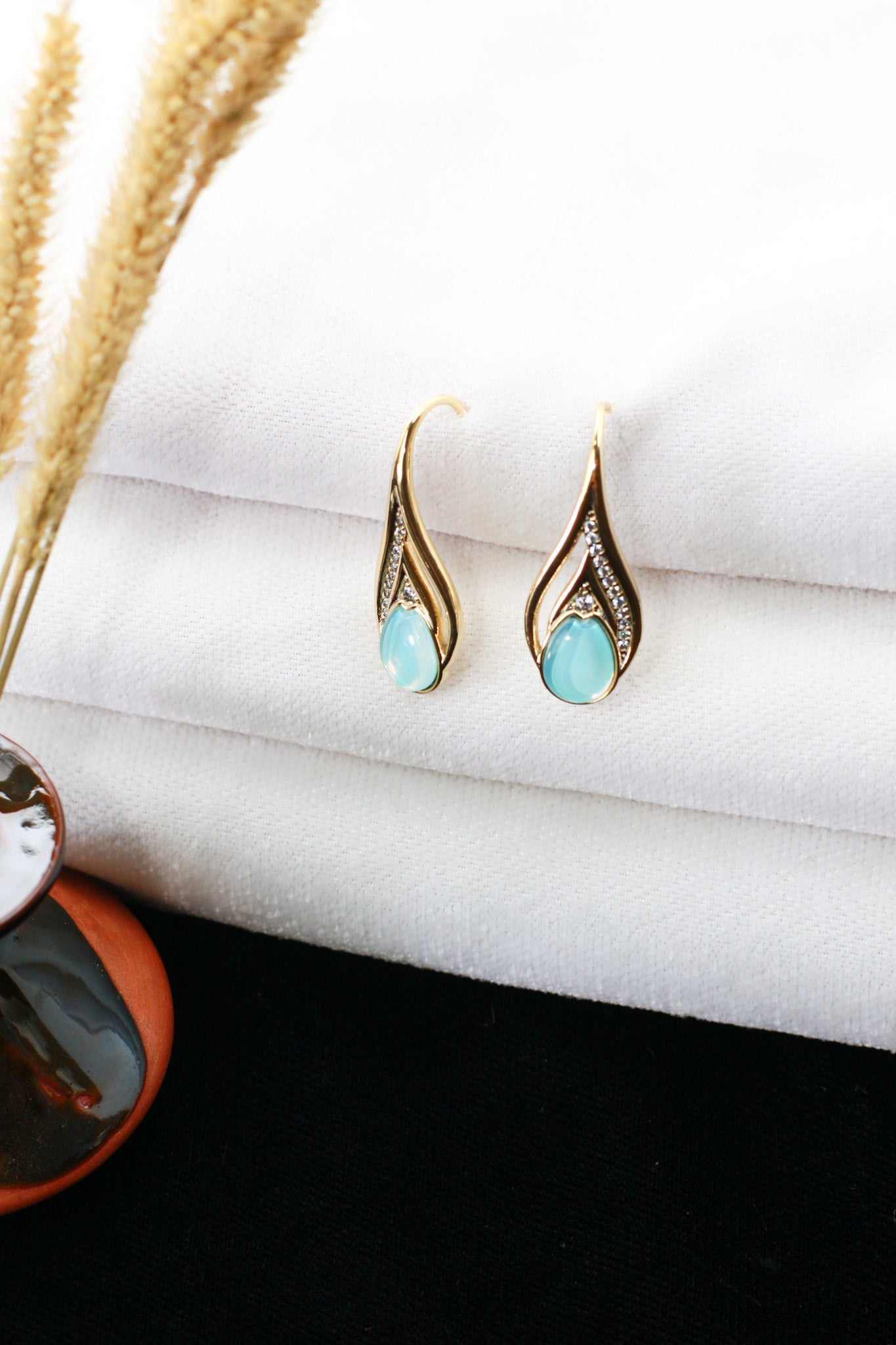 Aqua Teardrop Crystal Flame Hook Earrings - Maxiblink