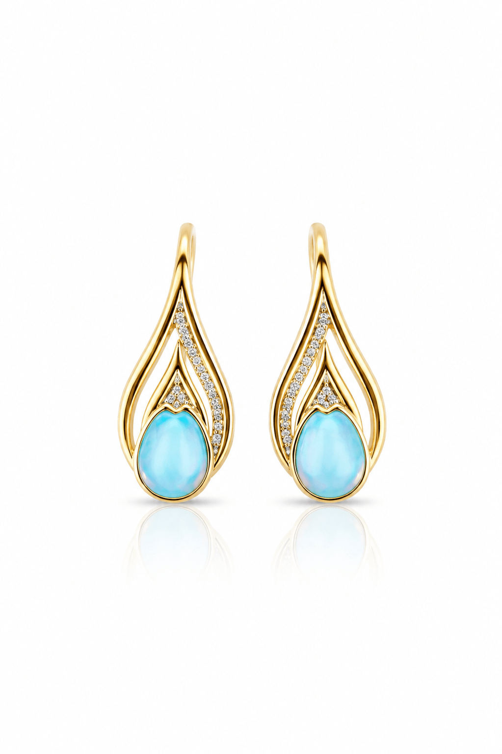 Aqua Teardrop Crystal Flame Hook Earrings - Maxiblink