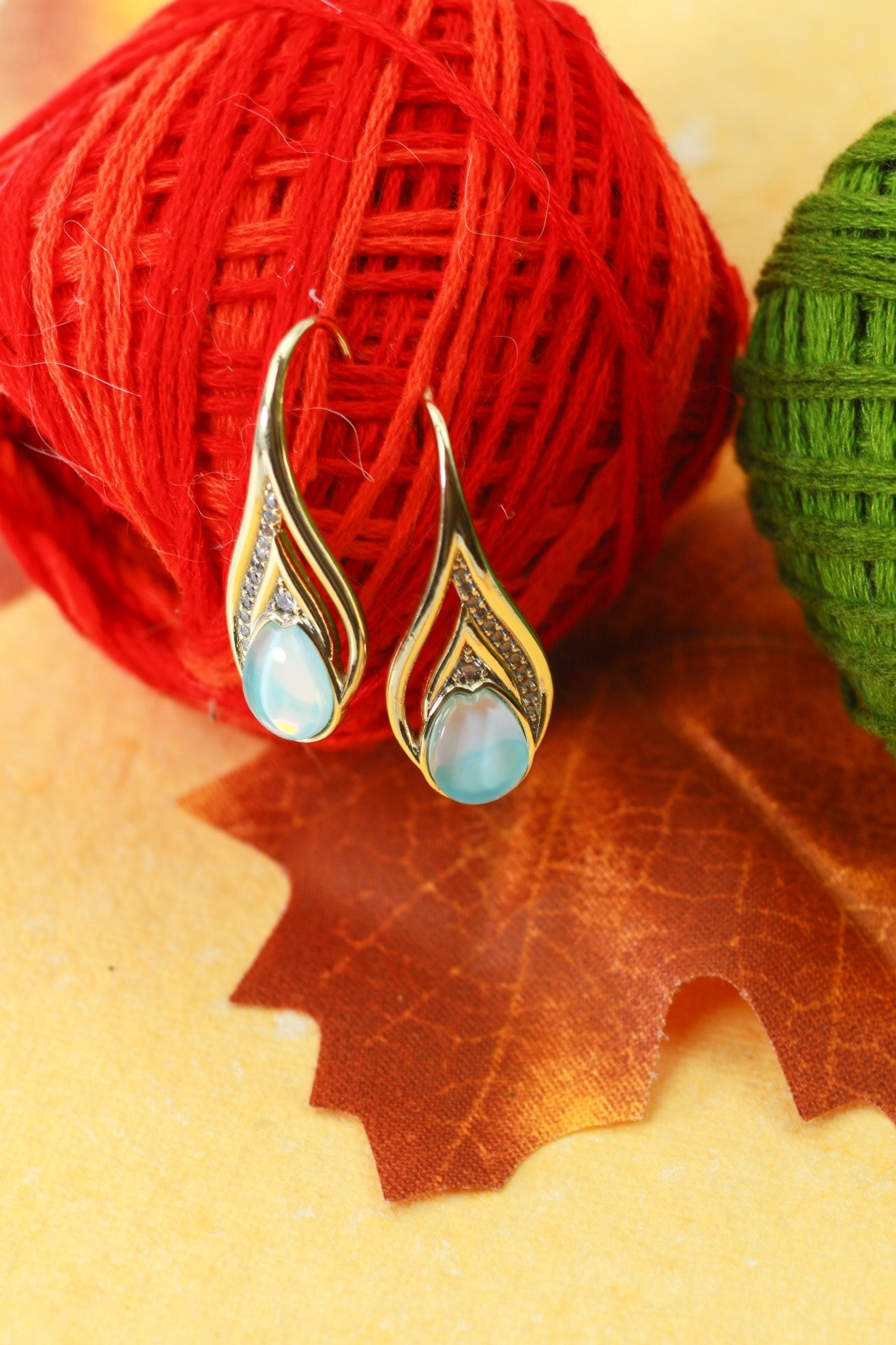 Aqua Teardrop Crystal Flame Hook Earrings - Maxiblink